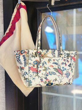Floral Print Cream Tote Bag with Dual Handles